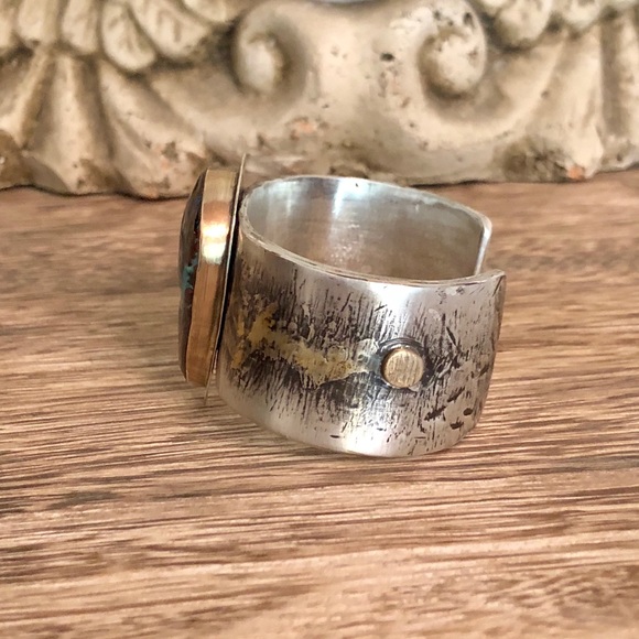 Sterling Silver, 14k gold, Boulder Opal Cuff - Picture 2 of 8